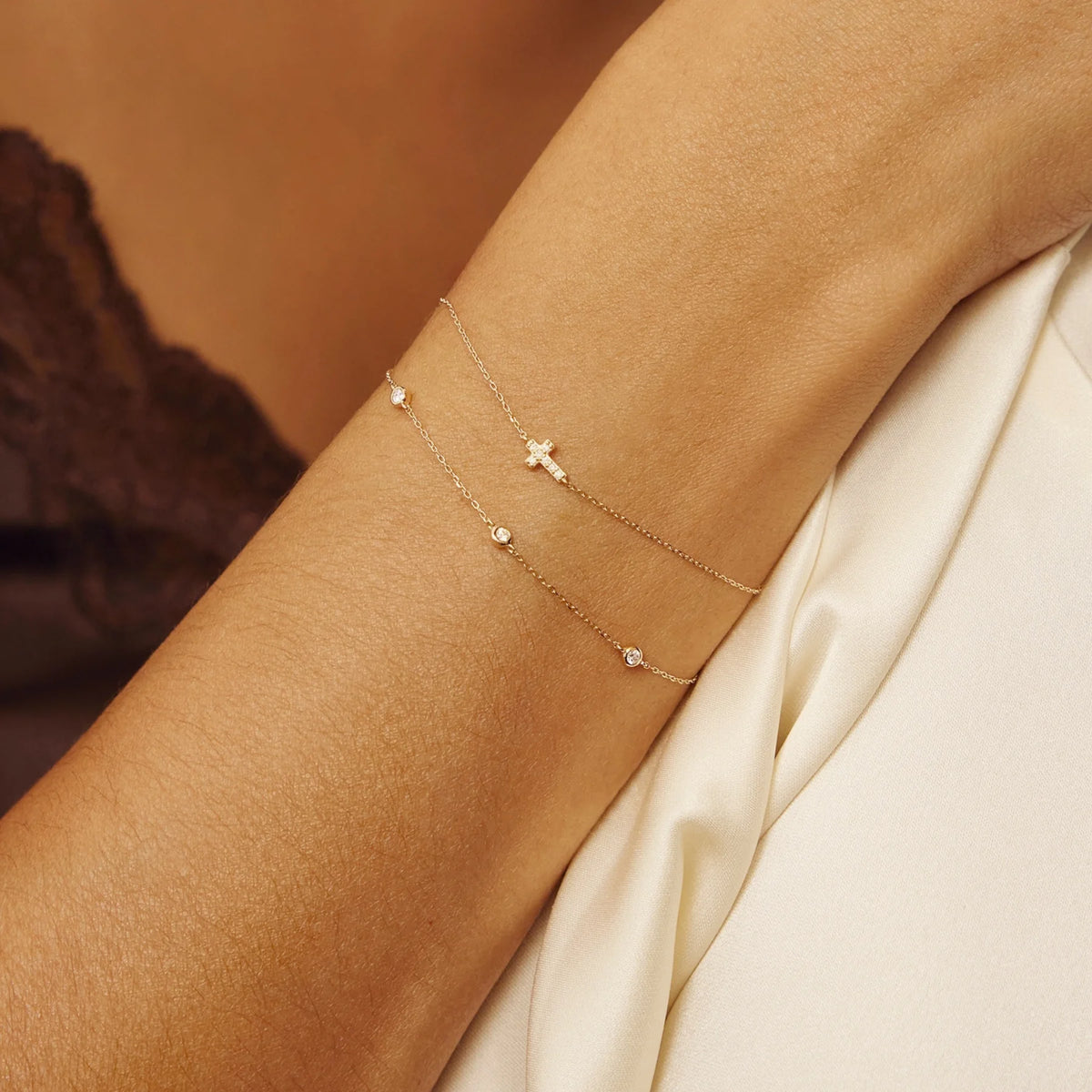 Solid Gold Tiny Cross Bracelet