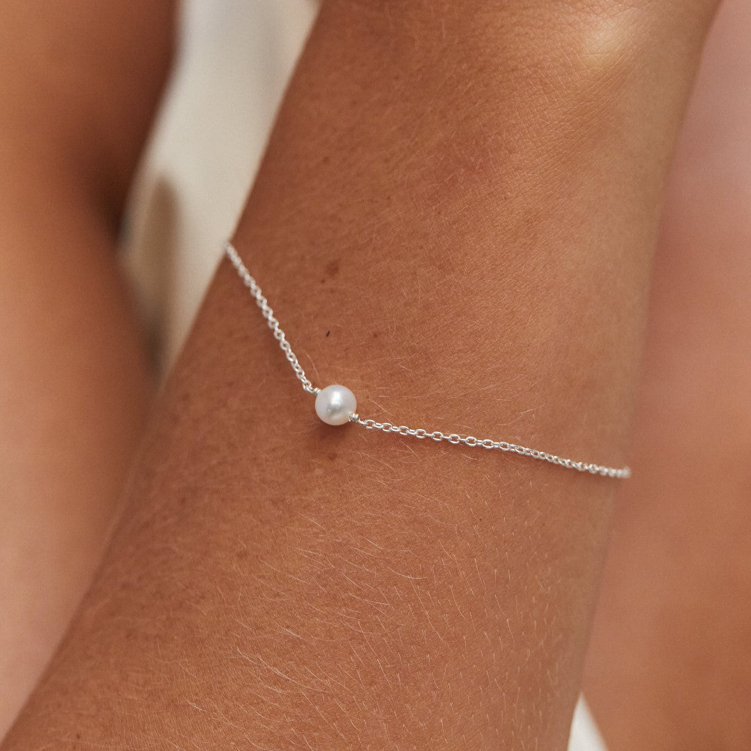 Silver Pearl Drop Huggies and Single Pearl Bracelet Gift Set