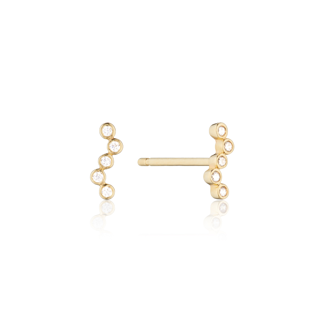 Gold Diamond Style Wave Stud Earrings