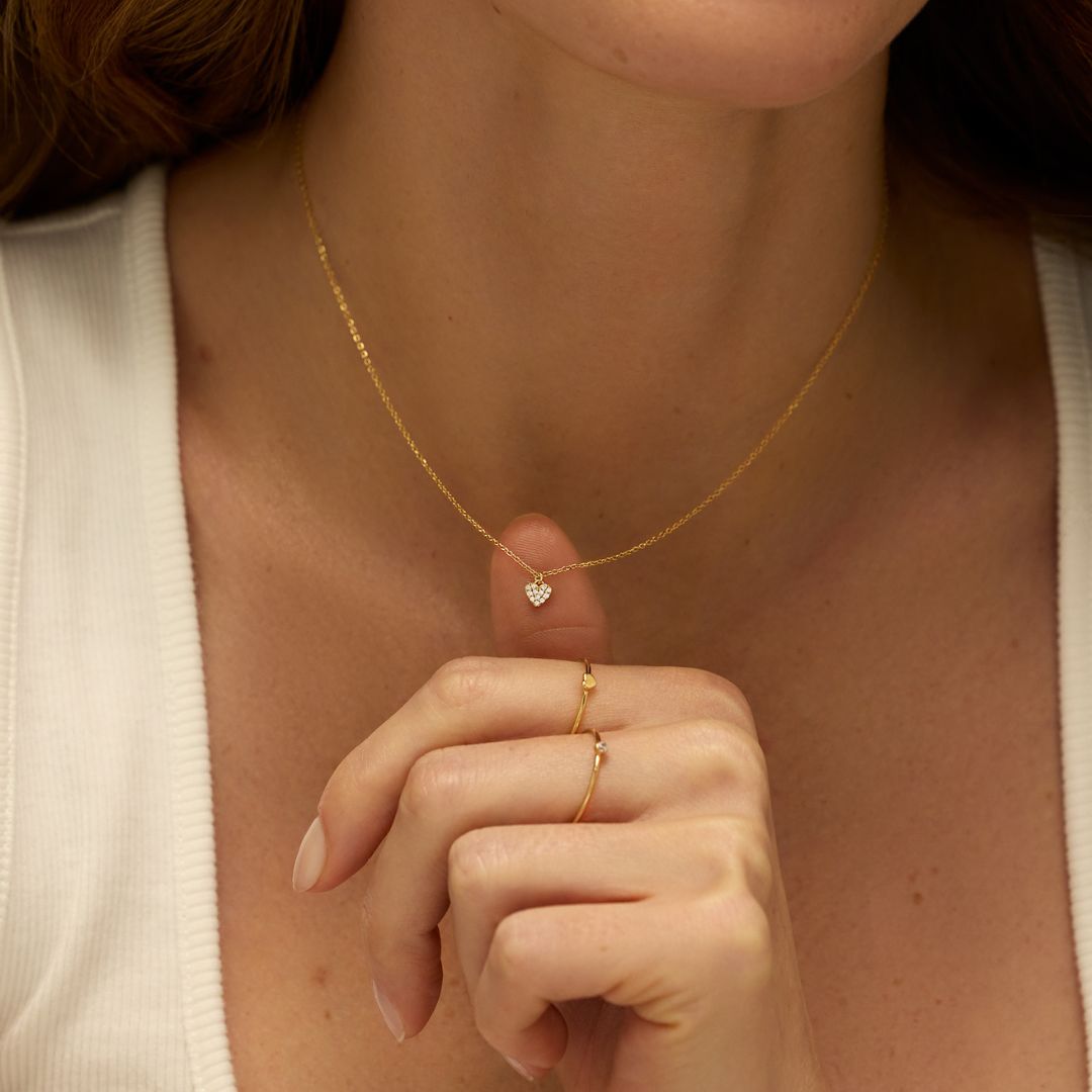 Gold Diamond Style Cluster Heart Necklace