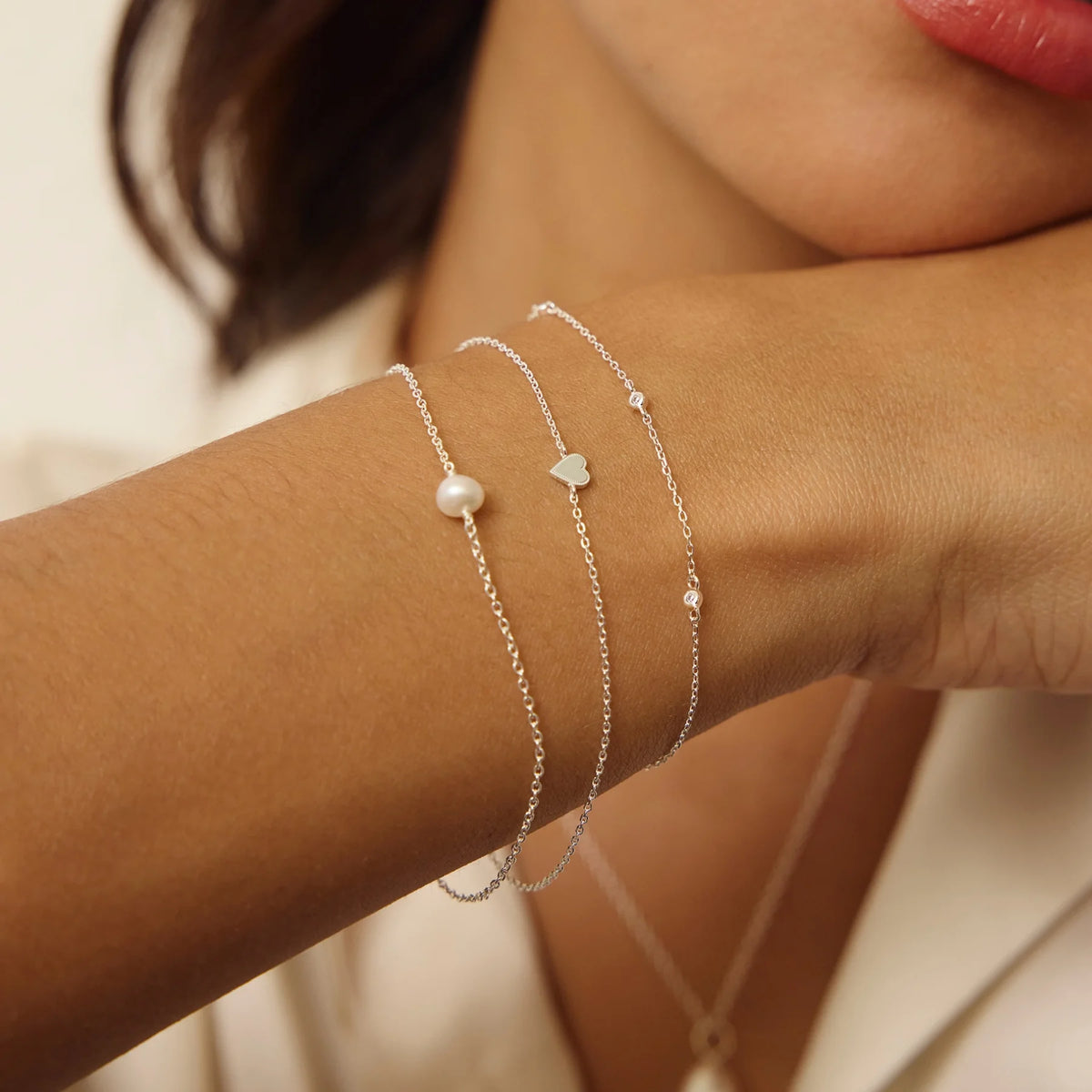 Solid White Gold Single Pearl Bracelet