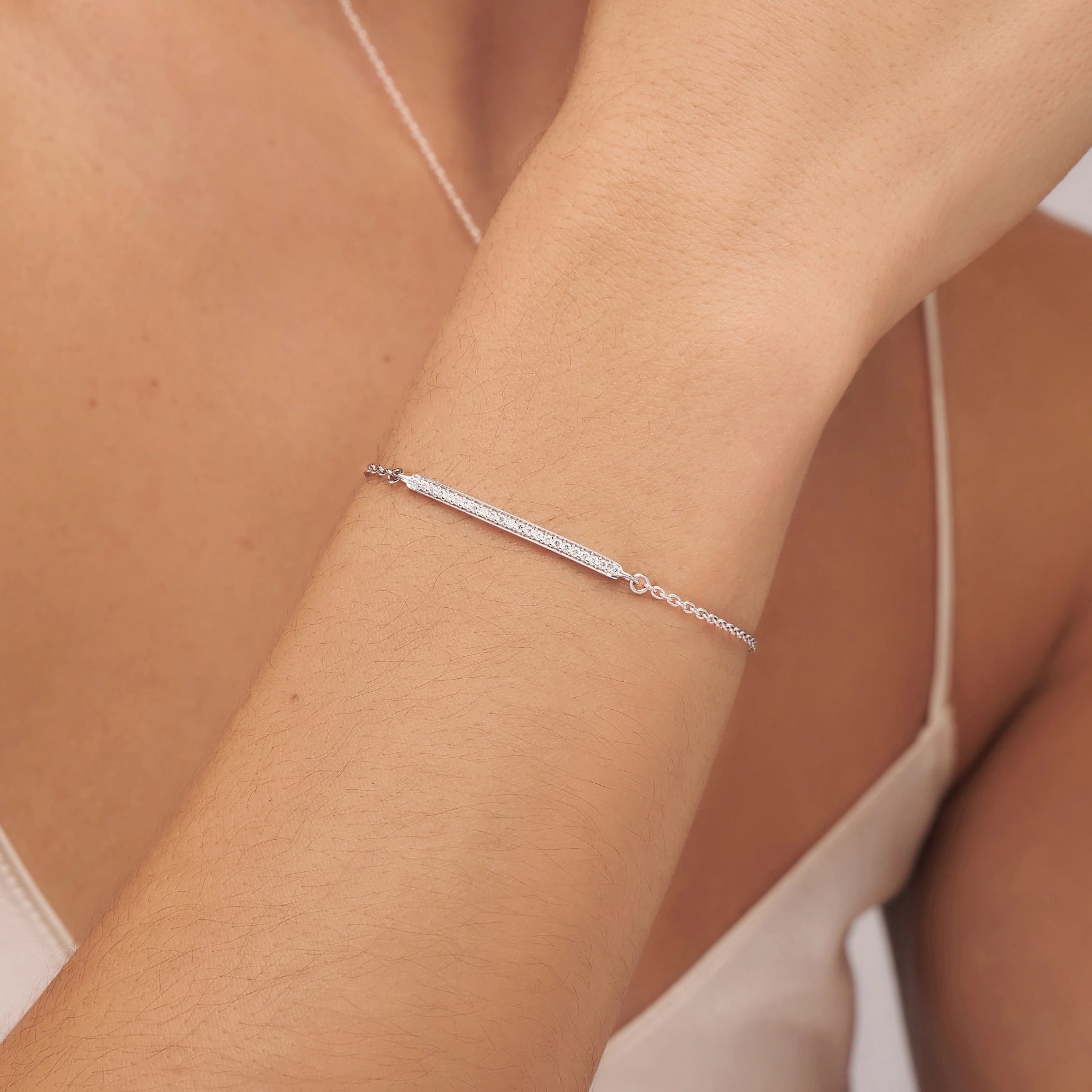 Silver Diamond Style Bar Bracelet