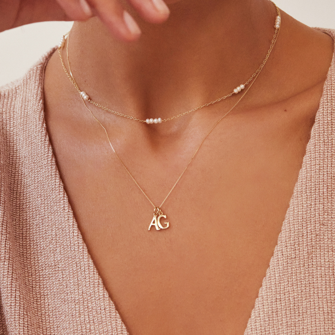Solid Gold Curve Initial Letter Necklace