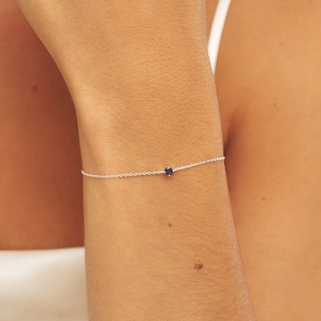 Silver Small Birthstone Pendant Bracelet