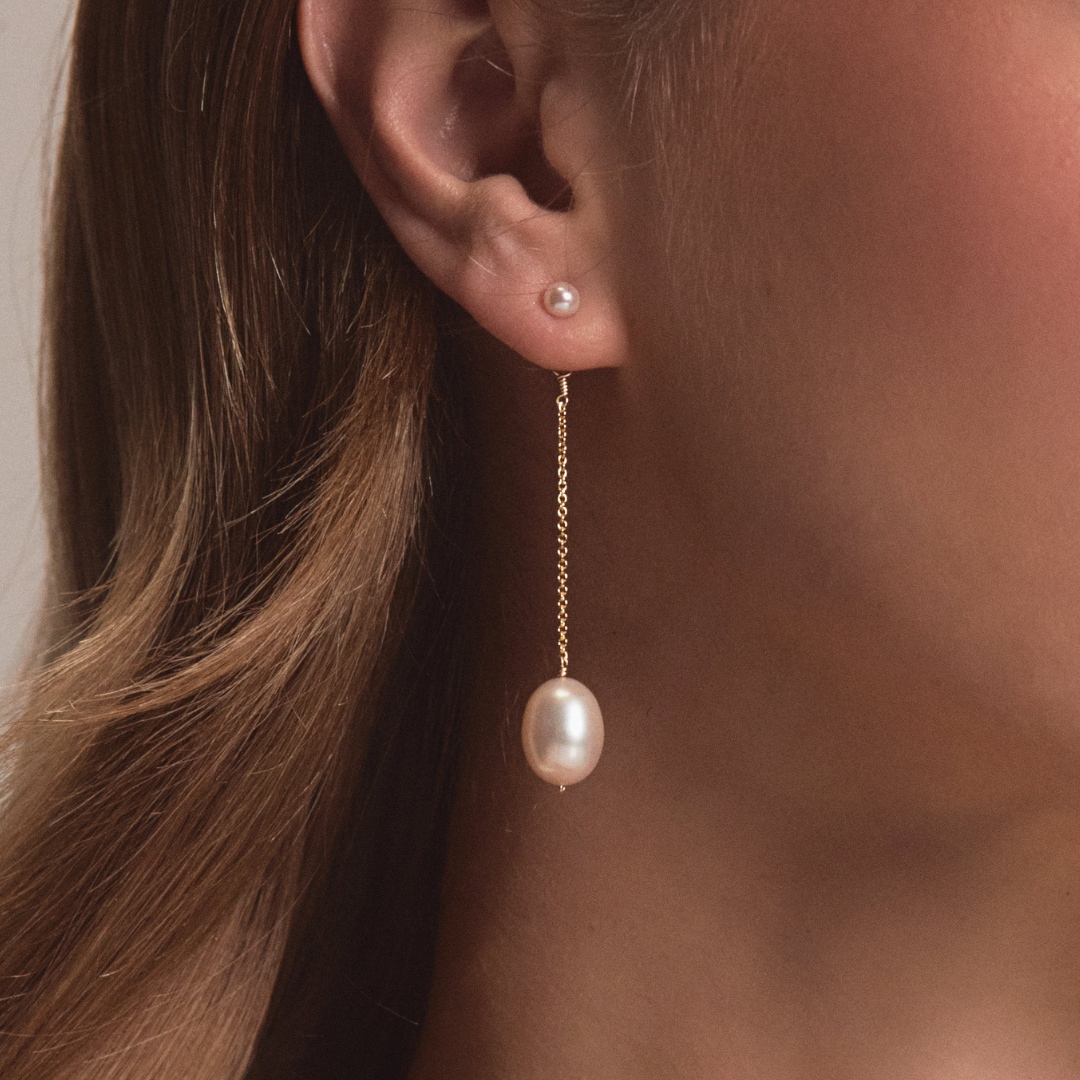 Gold Large and Small Pearl Drop Stud Earrings