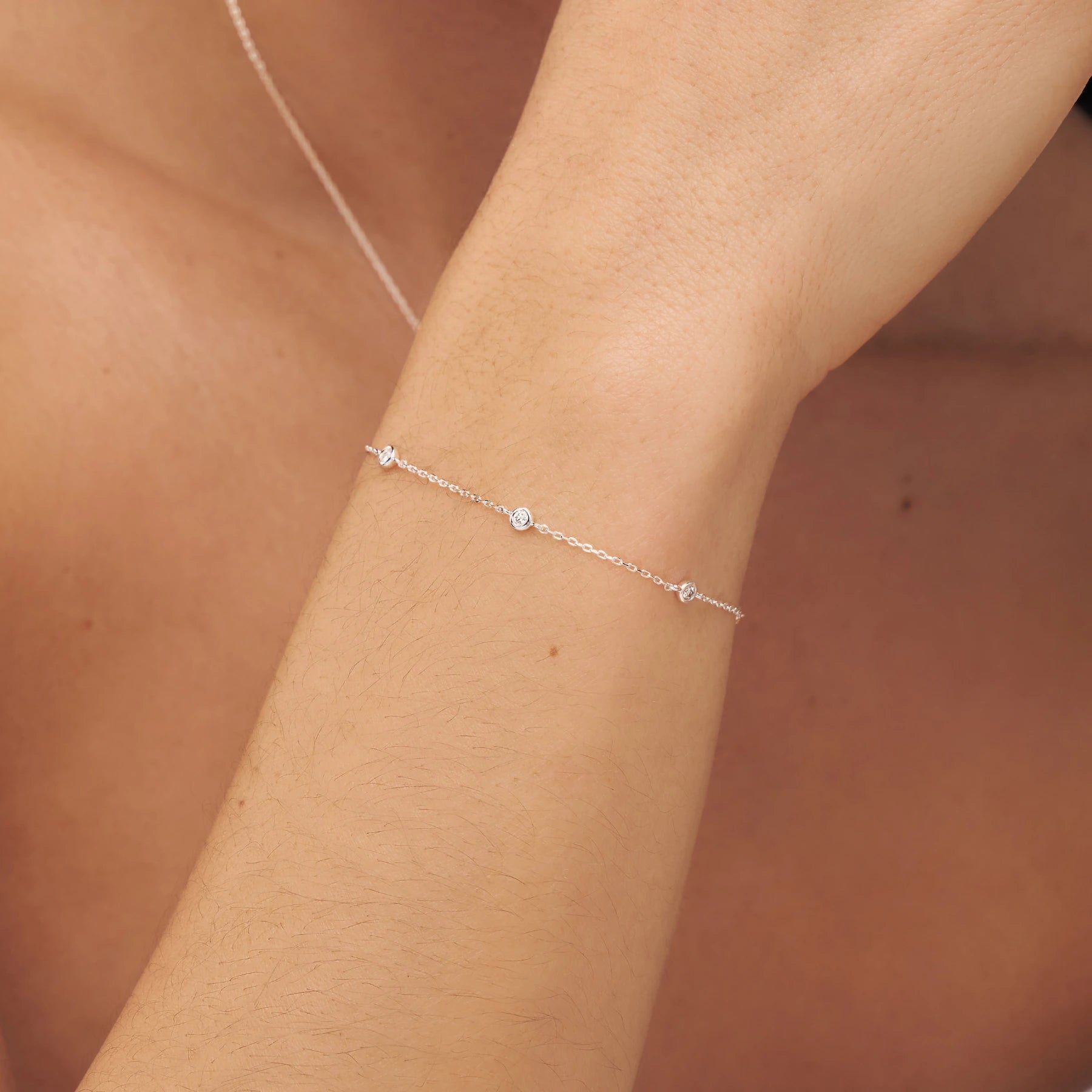 Silver Five Stone Genuine Diamond Bracelet