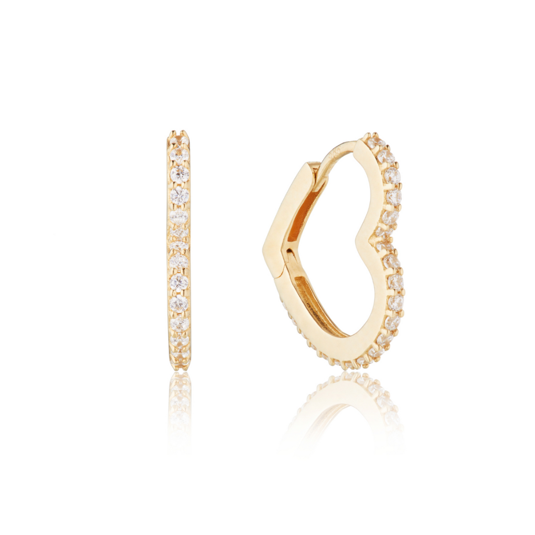 Gold Diamond Style Heart Huggie Hoop Earrings