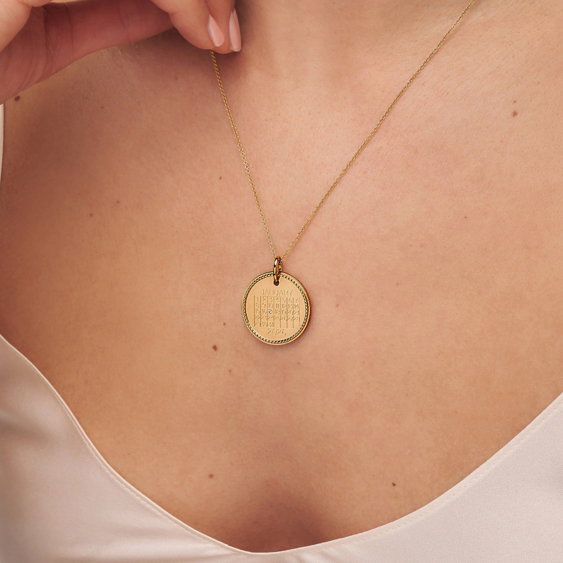 Gold Large Personalised Calendar Rope Disc Necklace