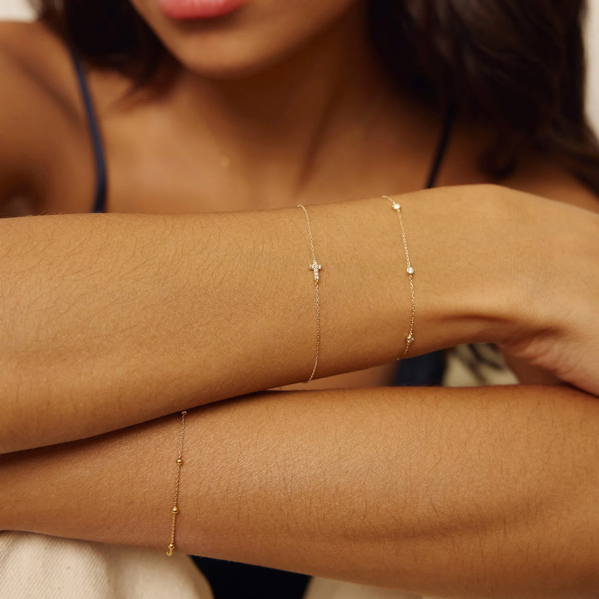 Solid Gold Genuine Diamond Tiny Cross Bracelet