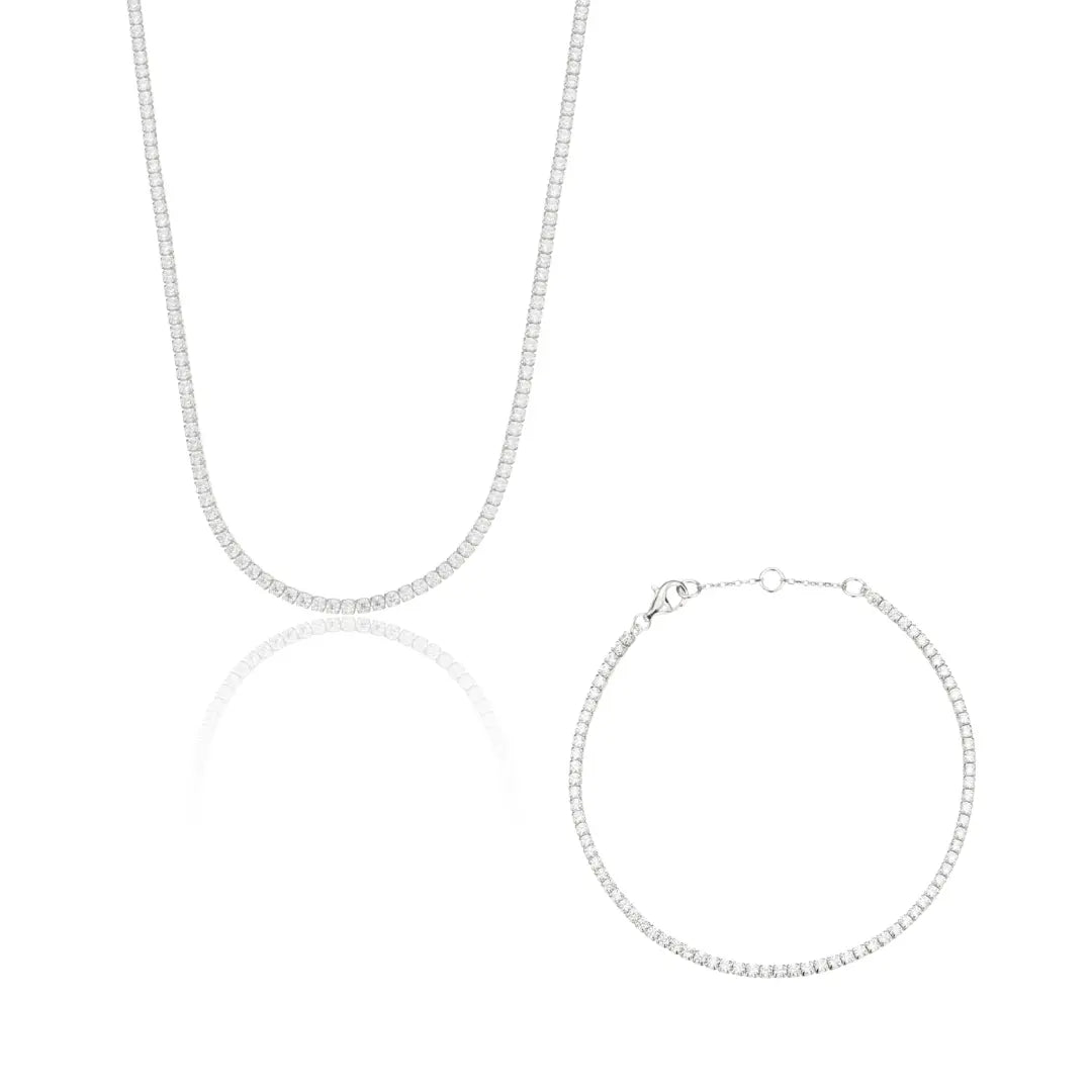 Silver Diamond Style Tennis Necklace and Bracelet Gift Set