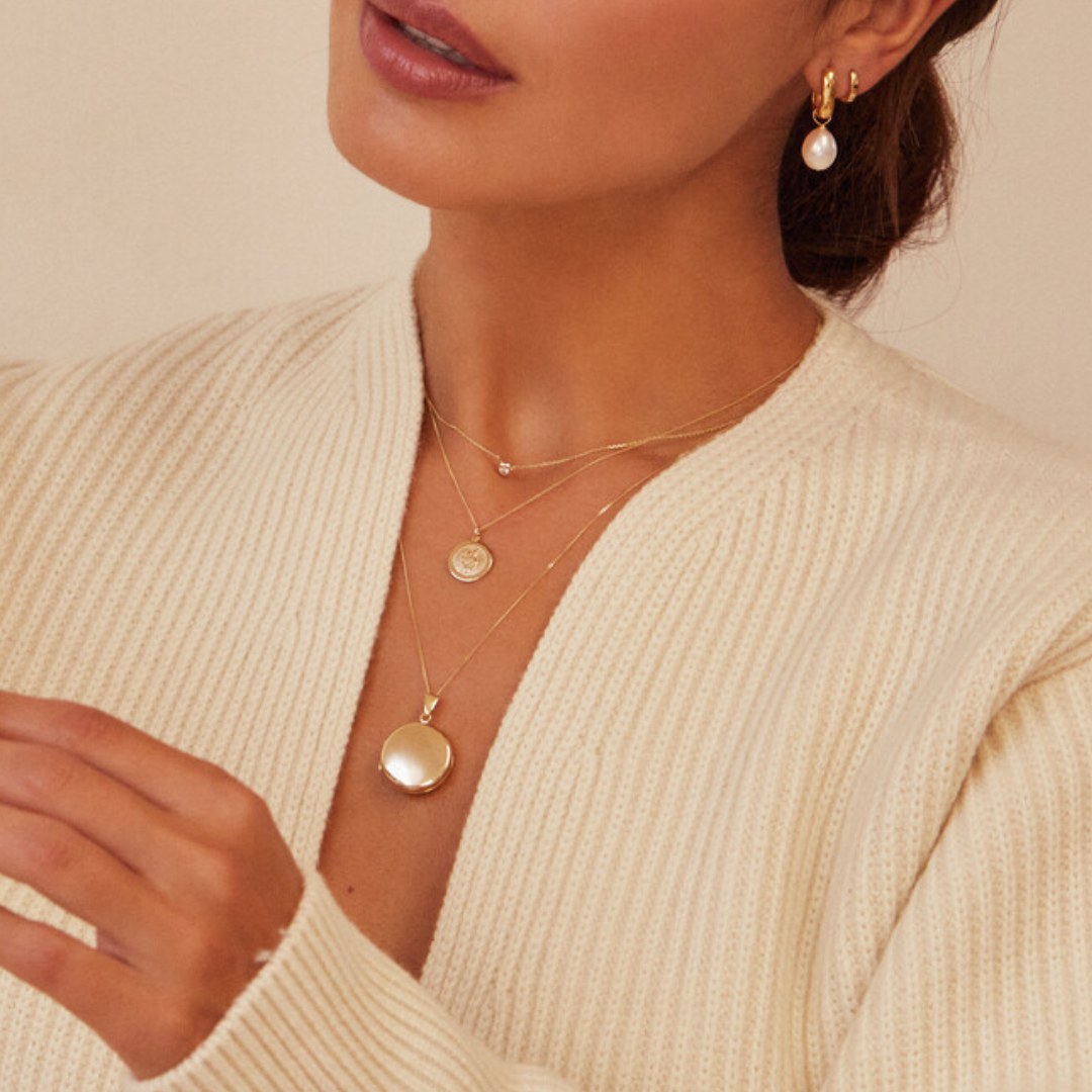 Solid Gold Large Round Locket Necklace