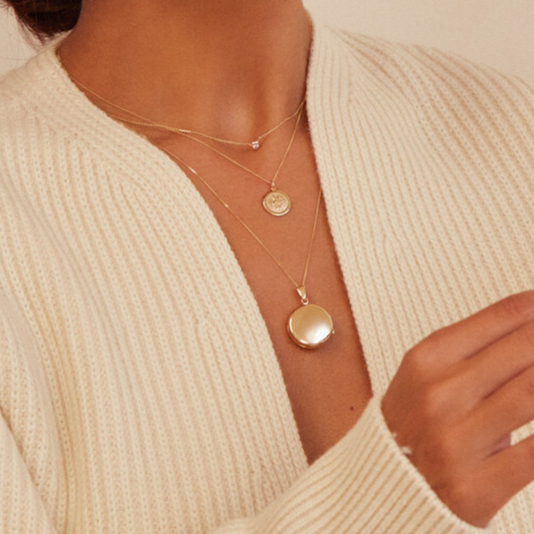 Solid Gold Large Round Locket Necklace