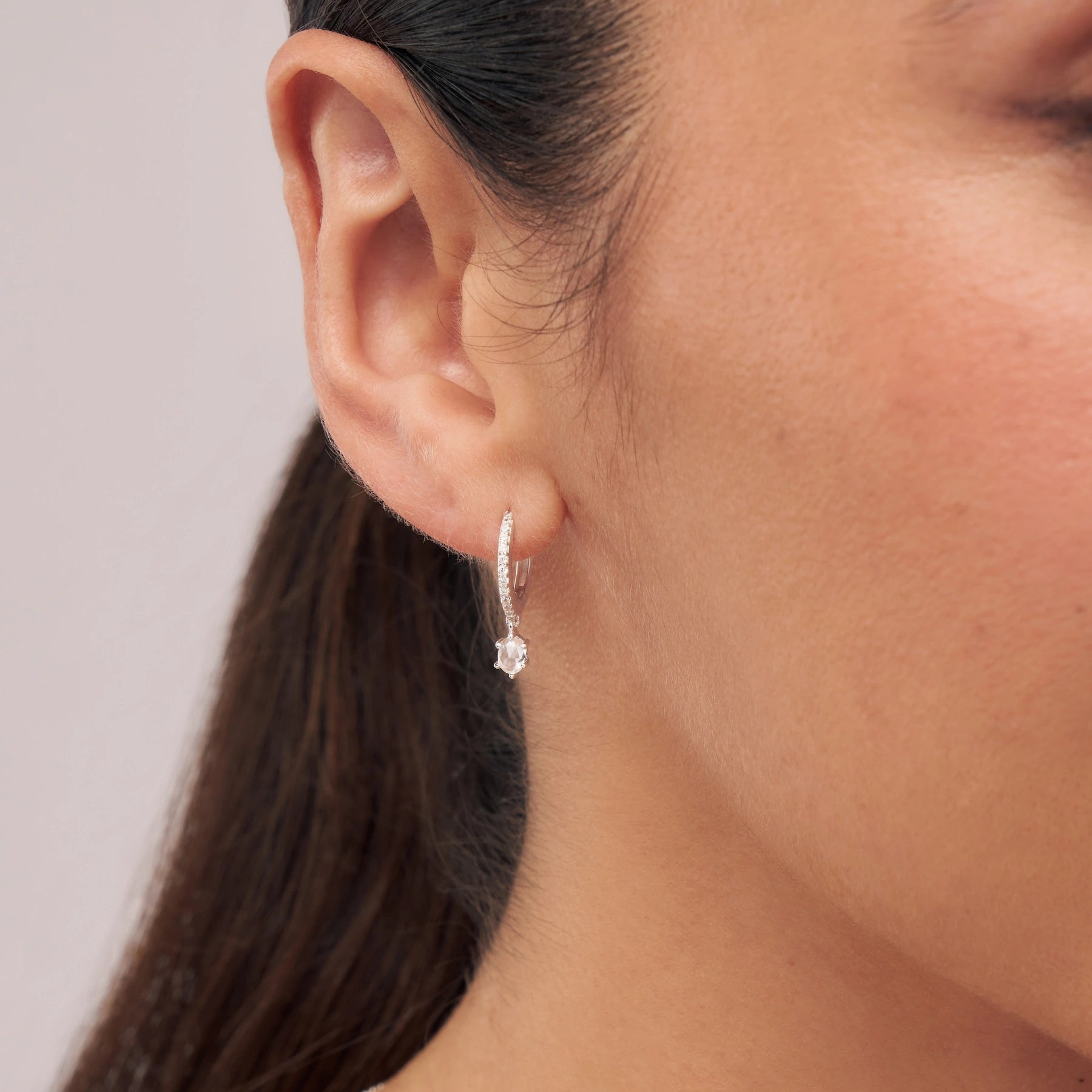 Silver Diamond Style Hexagon Drop Earrings