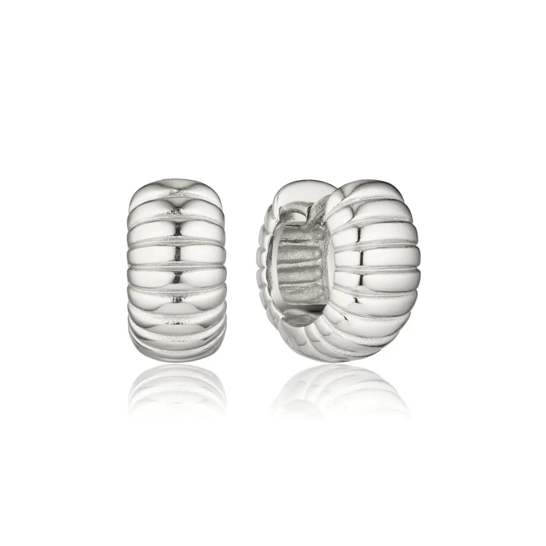 Silver Ribbed Texture Huggie Hoop Earrings
