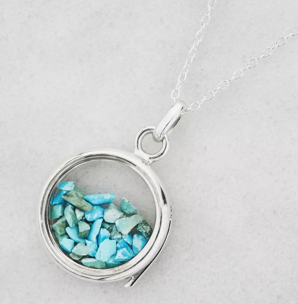 Silver Glass Gemstone Locket