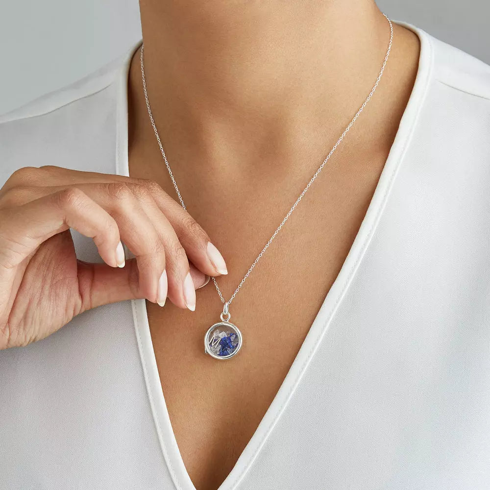 Silver Glass Gemstone Locket