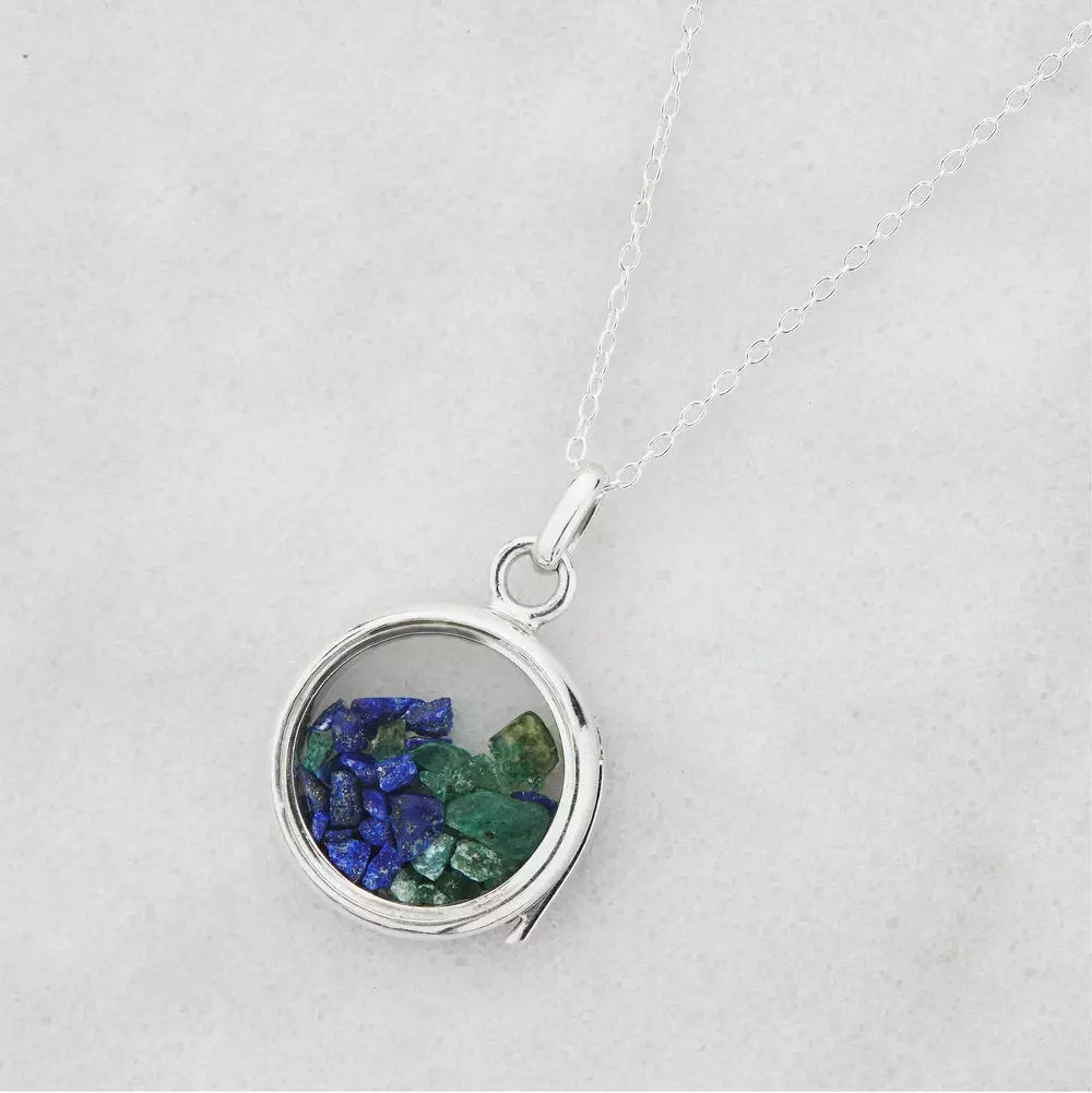 Silver Glass Gemstone Locket