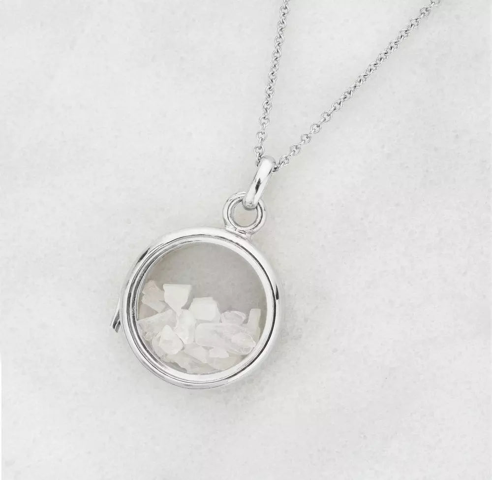 Silver Glass Gemstone Locket