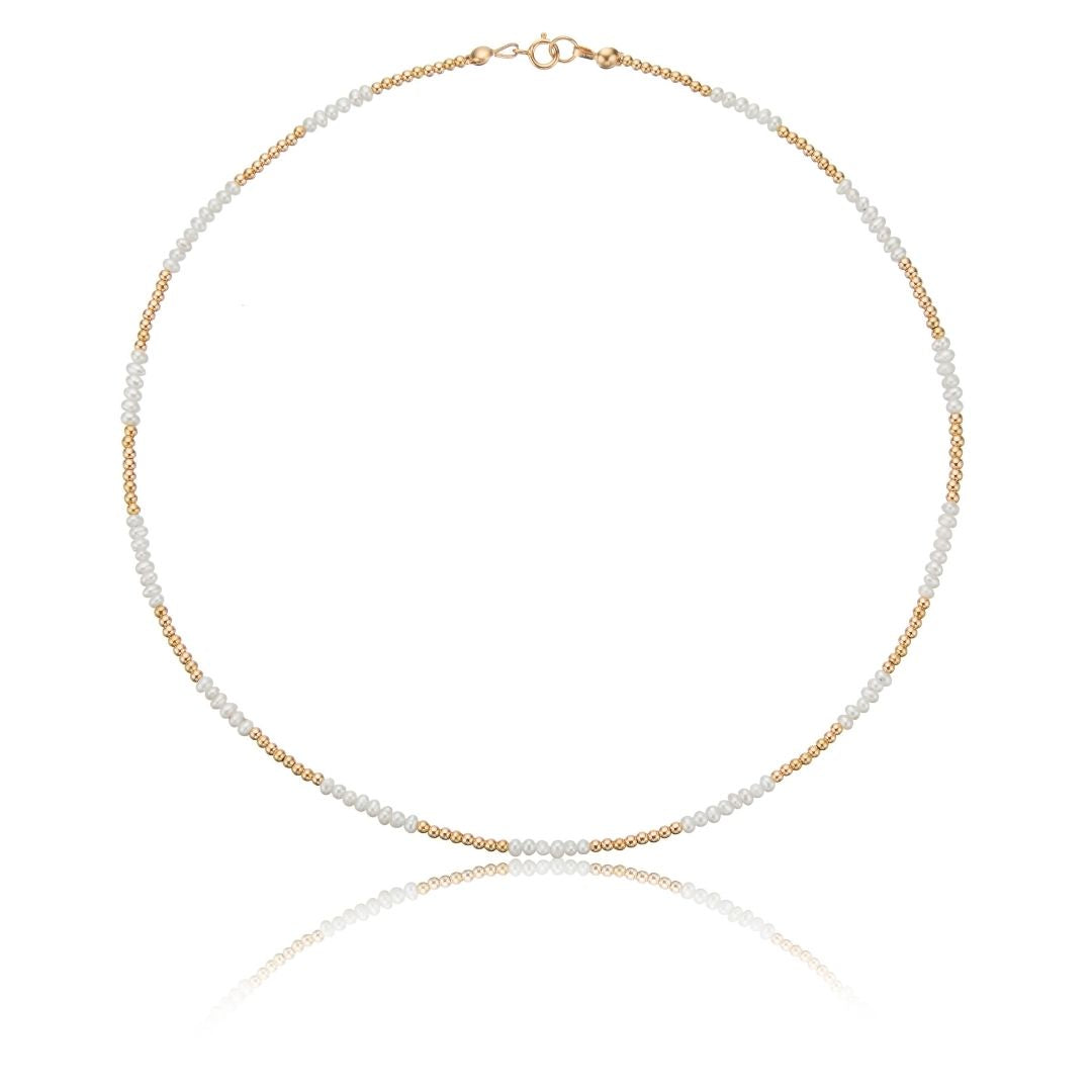 Gold Beaded Mini Pearl Choker