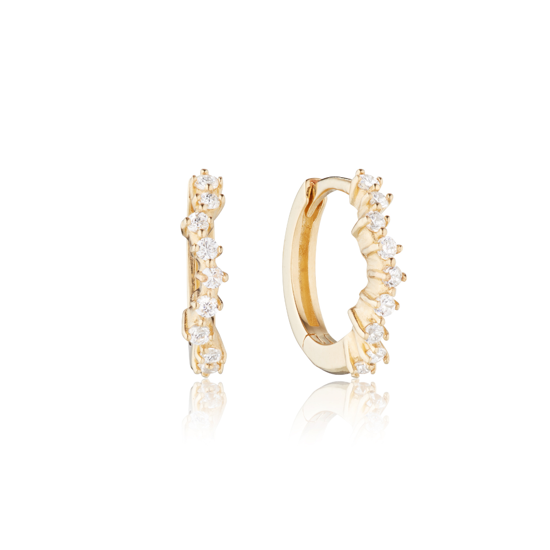 Gold Curved Diamond Style Huggie Hoop Earrings