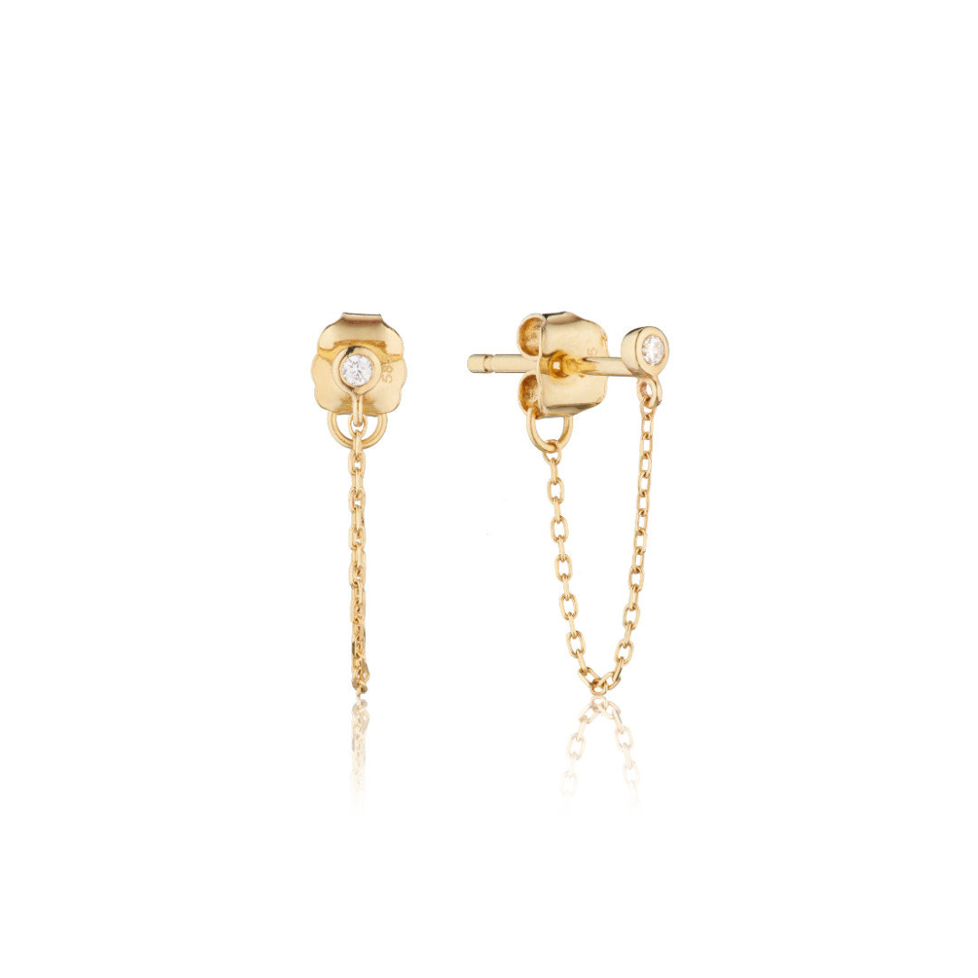 Gold Diamond Style Chain Stud Earrings