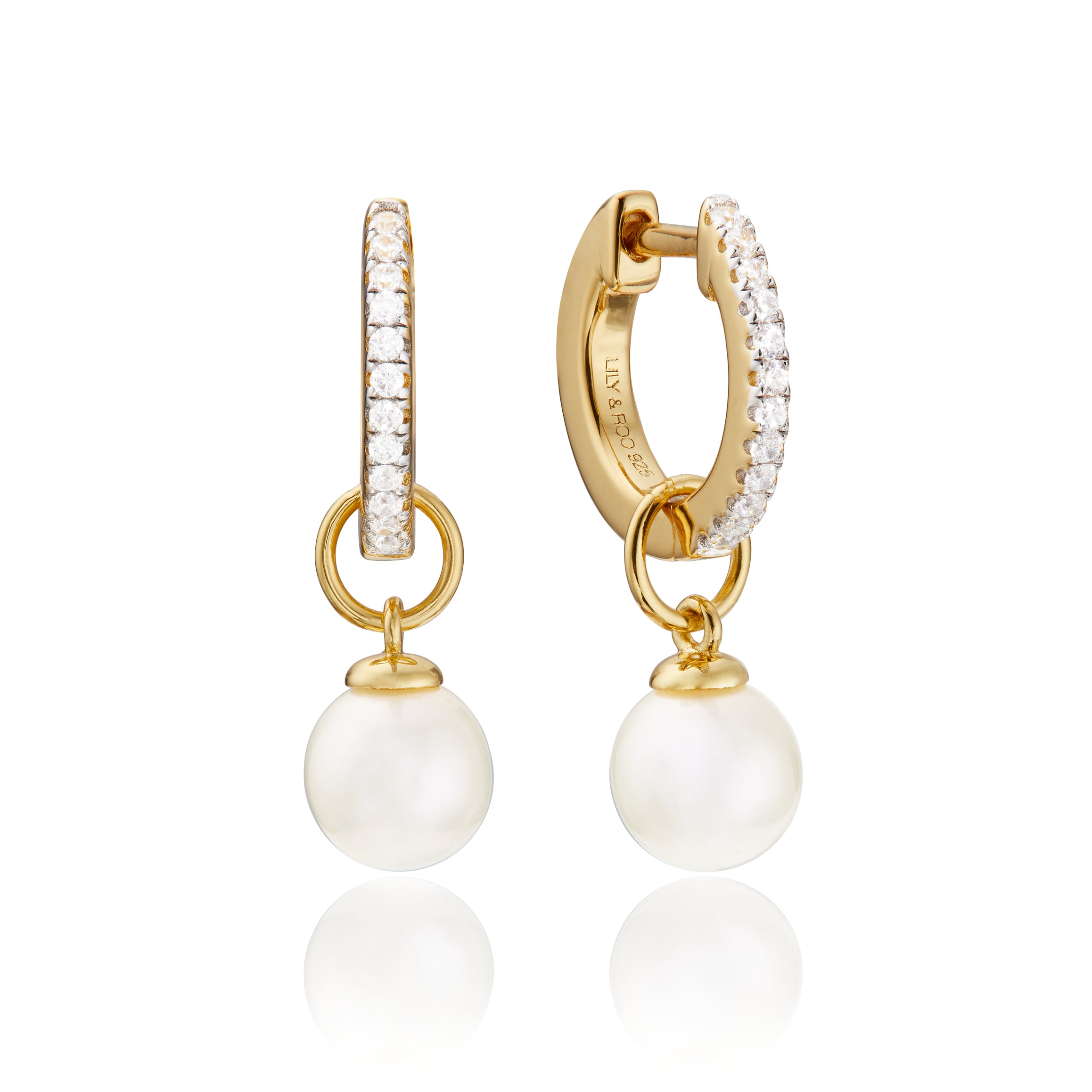 Gold Diamond Style Small Pearl Drop Earrings