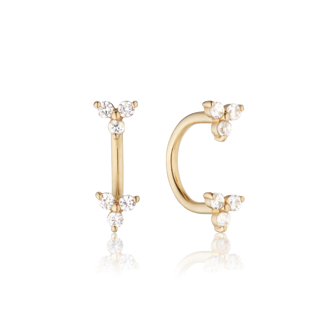 Solid Gold Diamond Style Triangle Lobe Stud Earrings