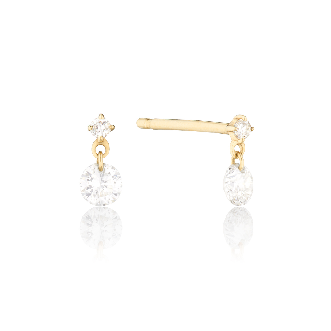 Gold Floating Diamond Style Drop Stud Earrings