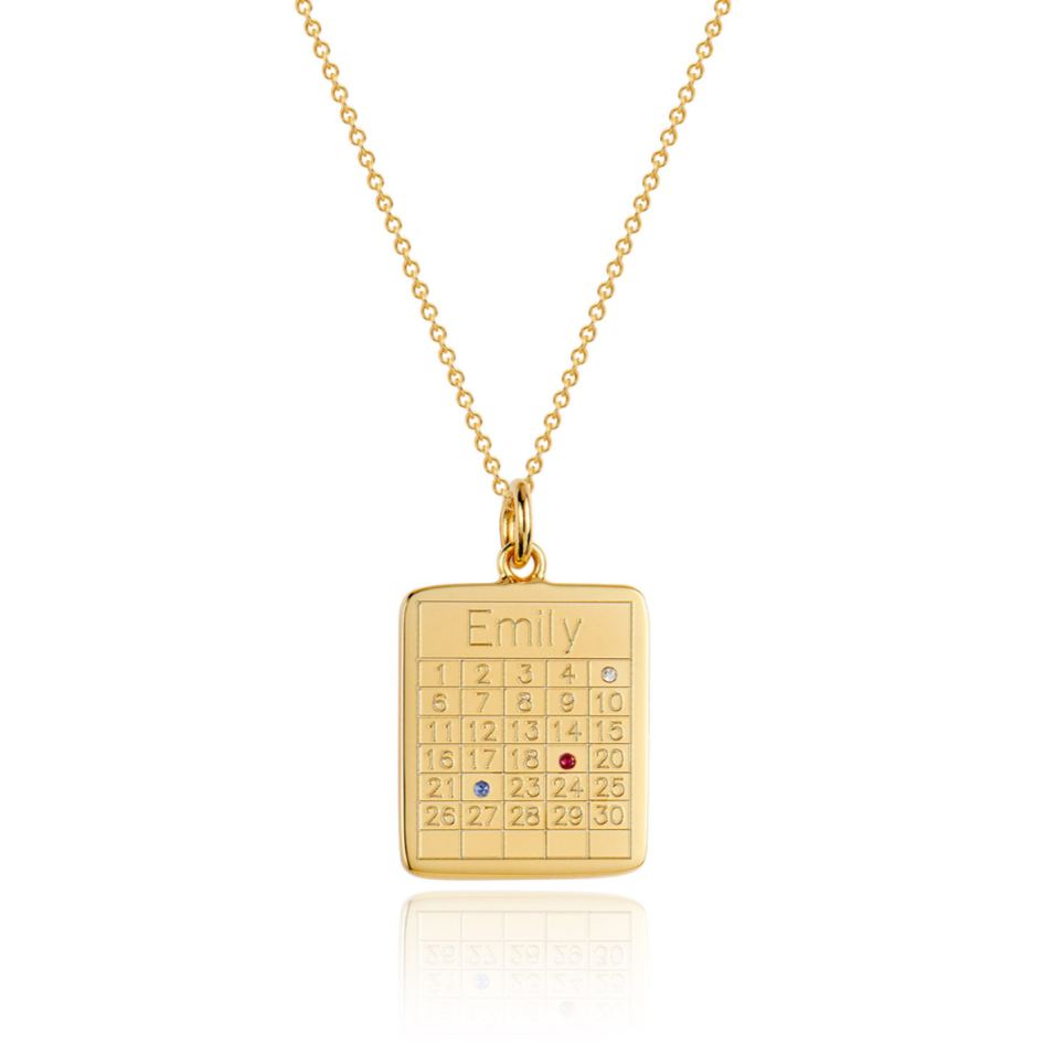 Gold Personalised Family Calendar Necklace