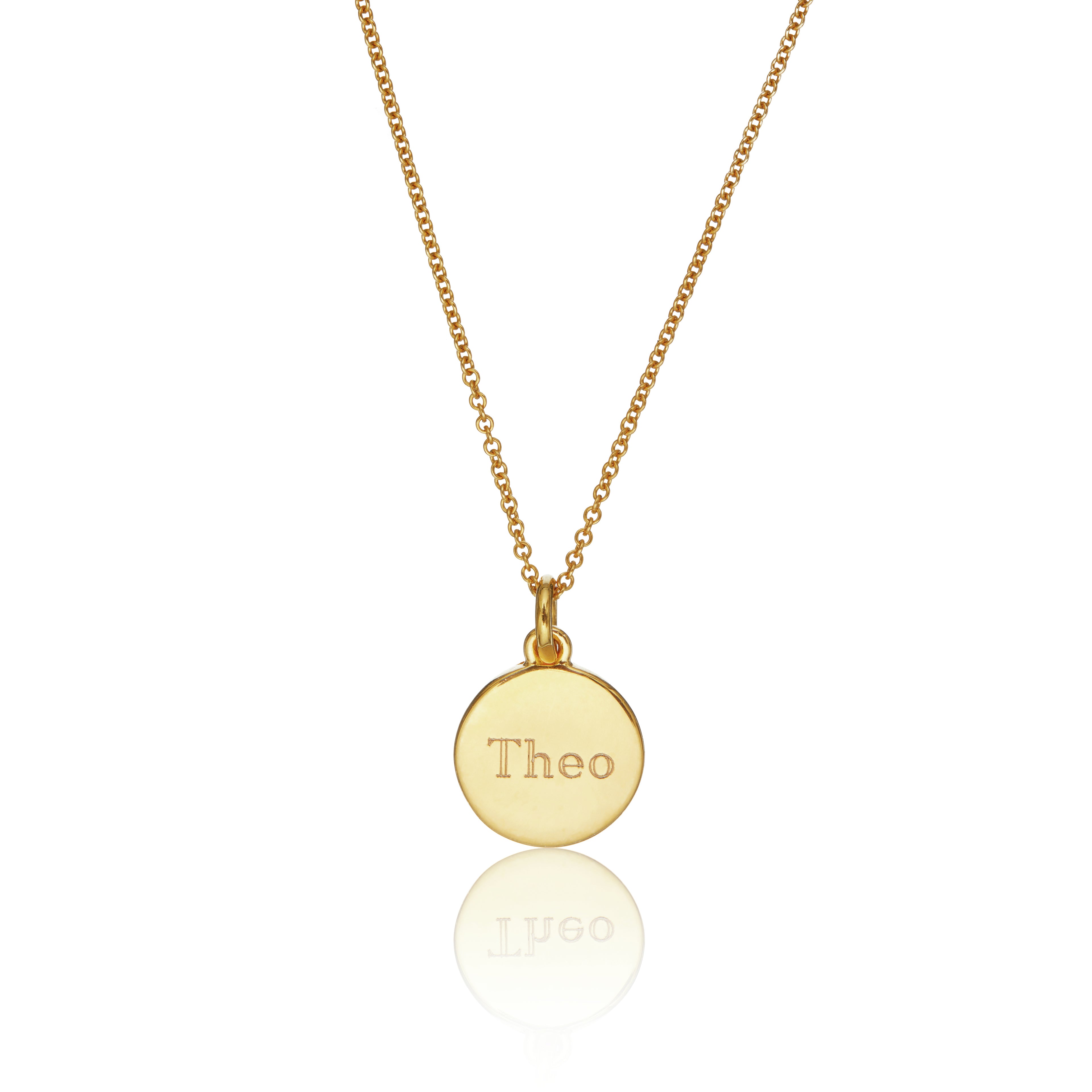 Gold Small Round Engraved Disc Necklace