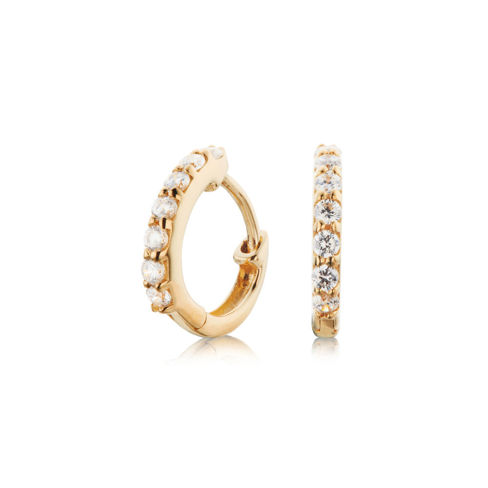 Solid Gold Genuine Diamond Huggie Hoop Earrings