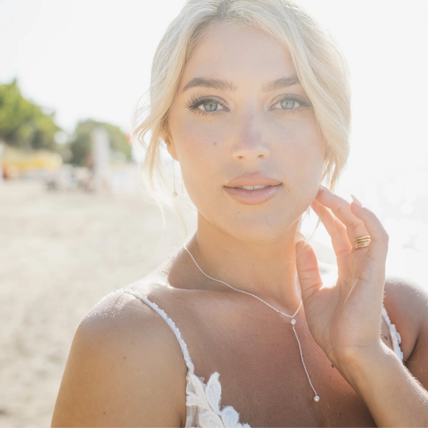 Silver Pearl Lariat Necklace