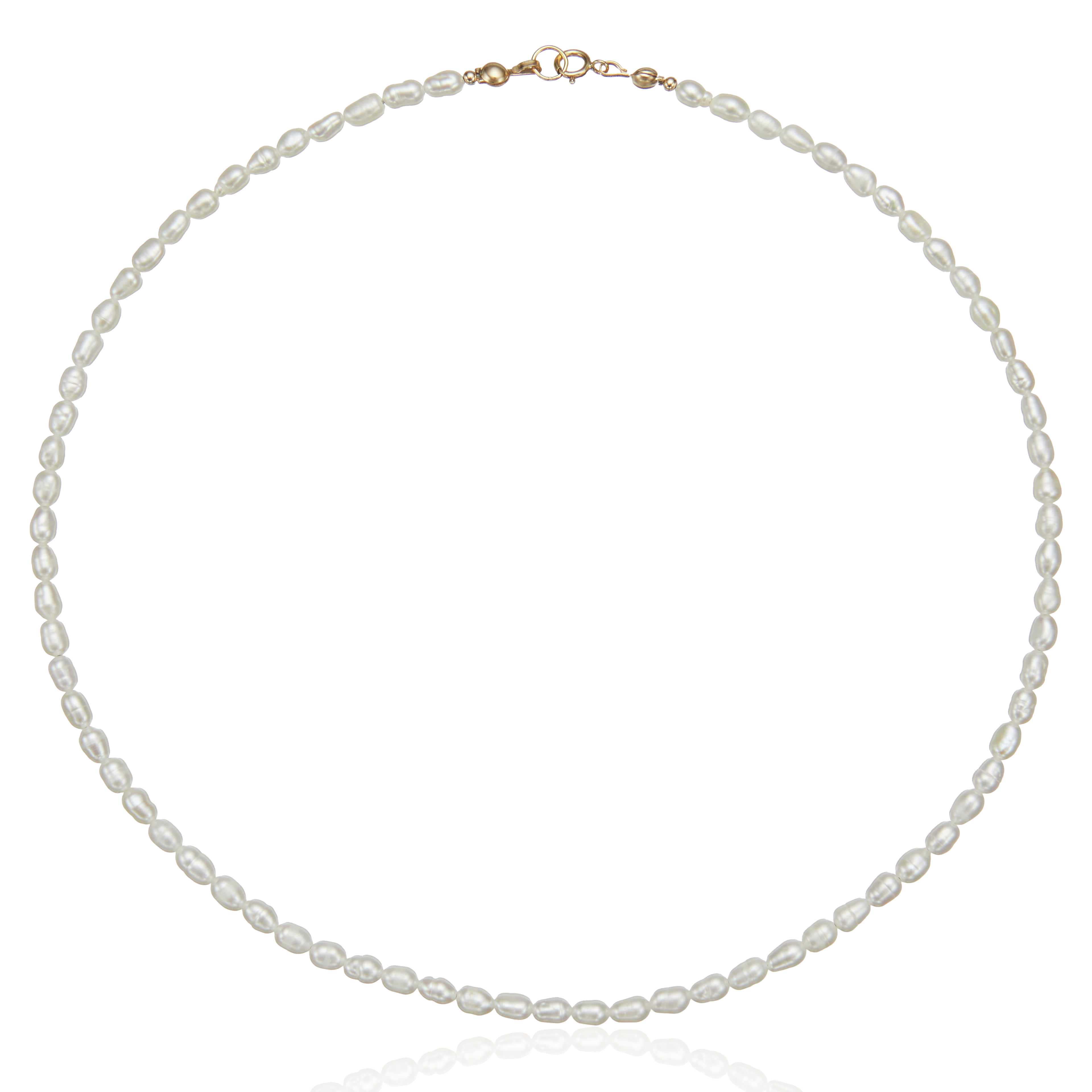 Gold seed pearl choker on a white background