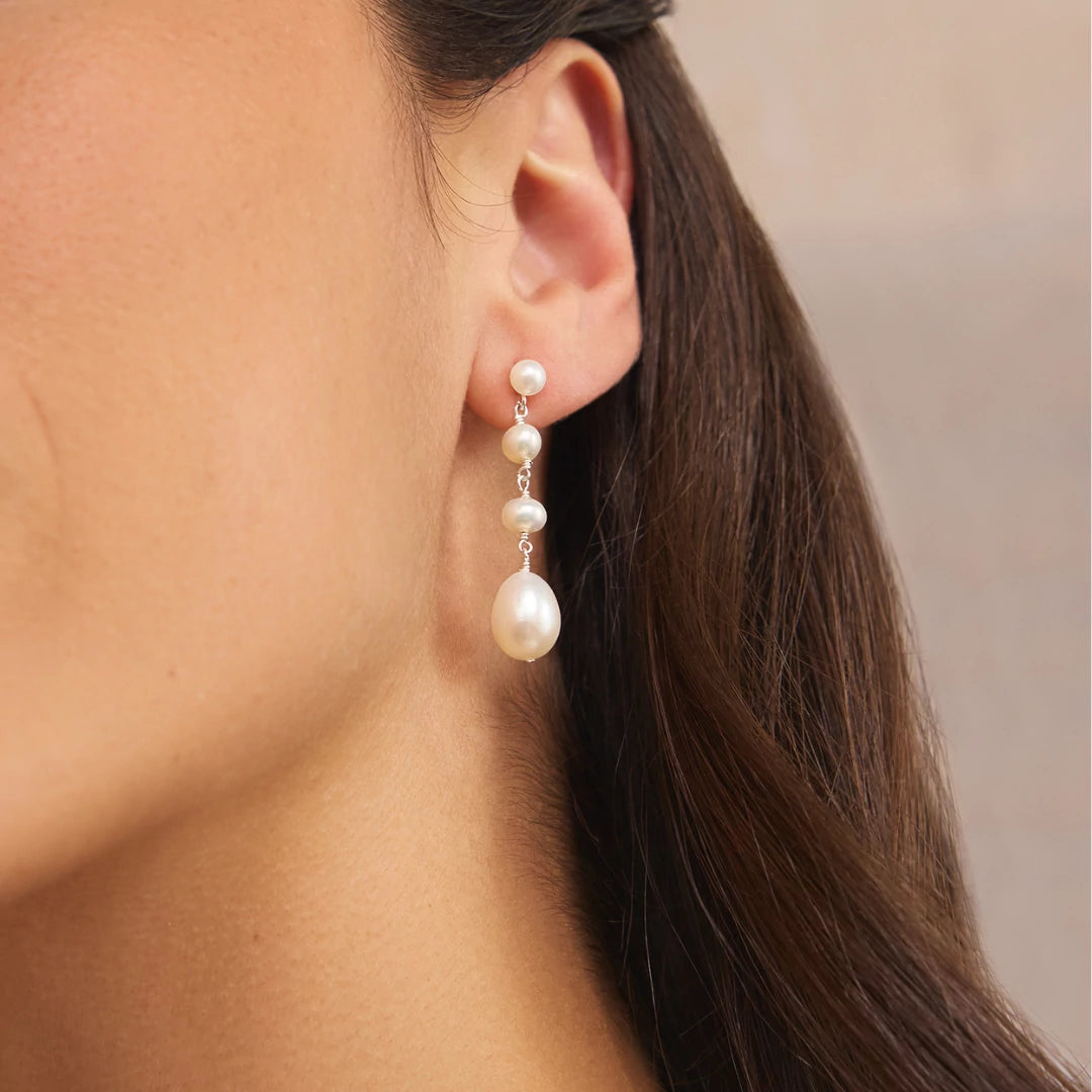 Silver Multi Pearl Drop Earrings