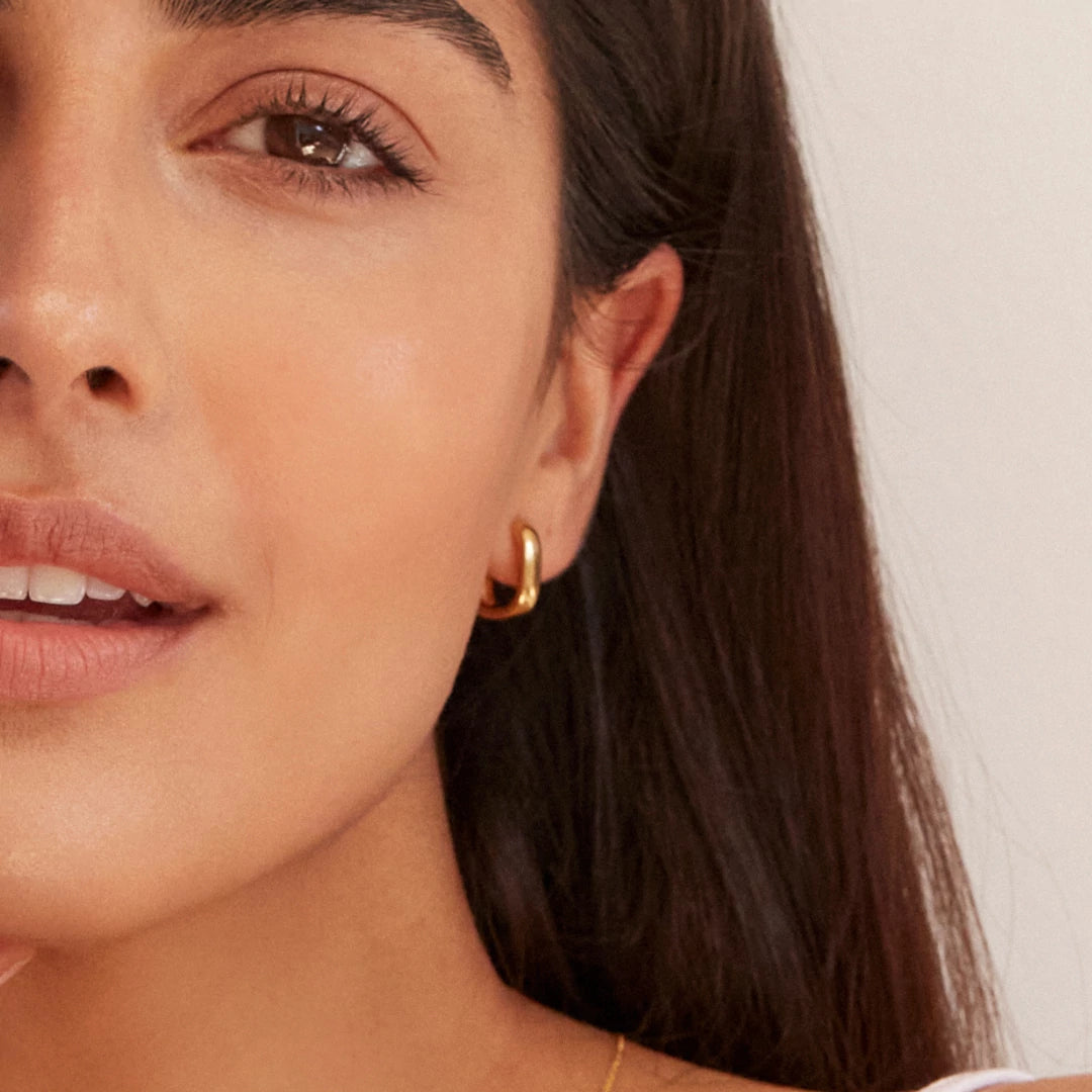 Gold Thick Squared Hoop Earrings