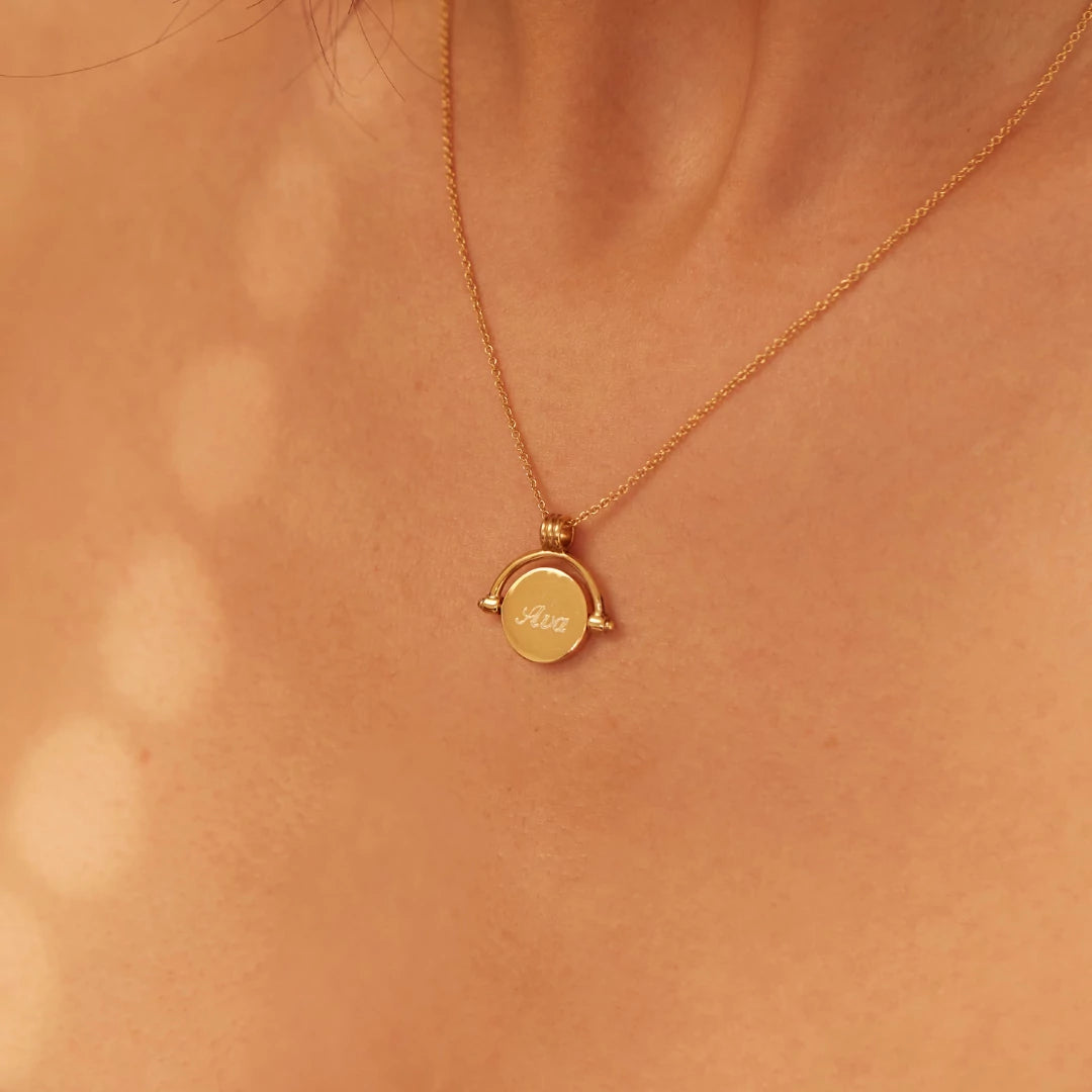 Gold Mother of Pearl Spinning Disc Necklace