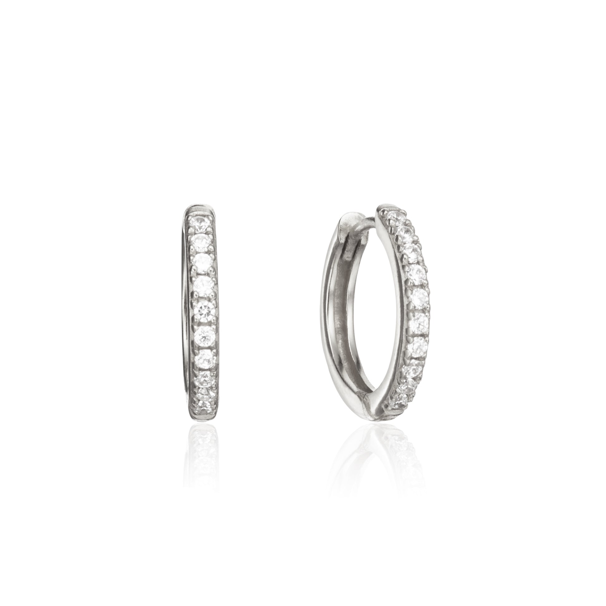 Solid White Gold Genuine Diamond Style Large Hoop Earrings