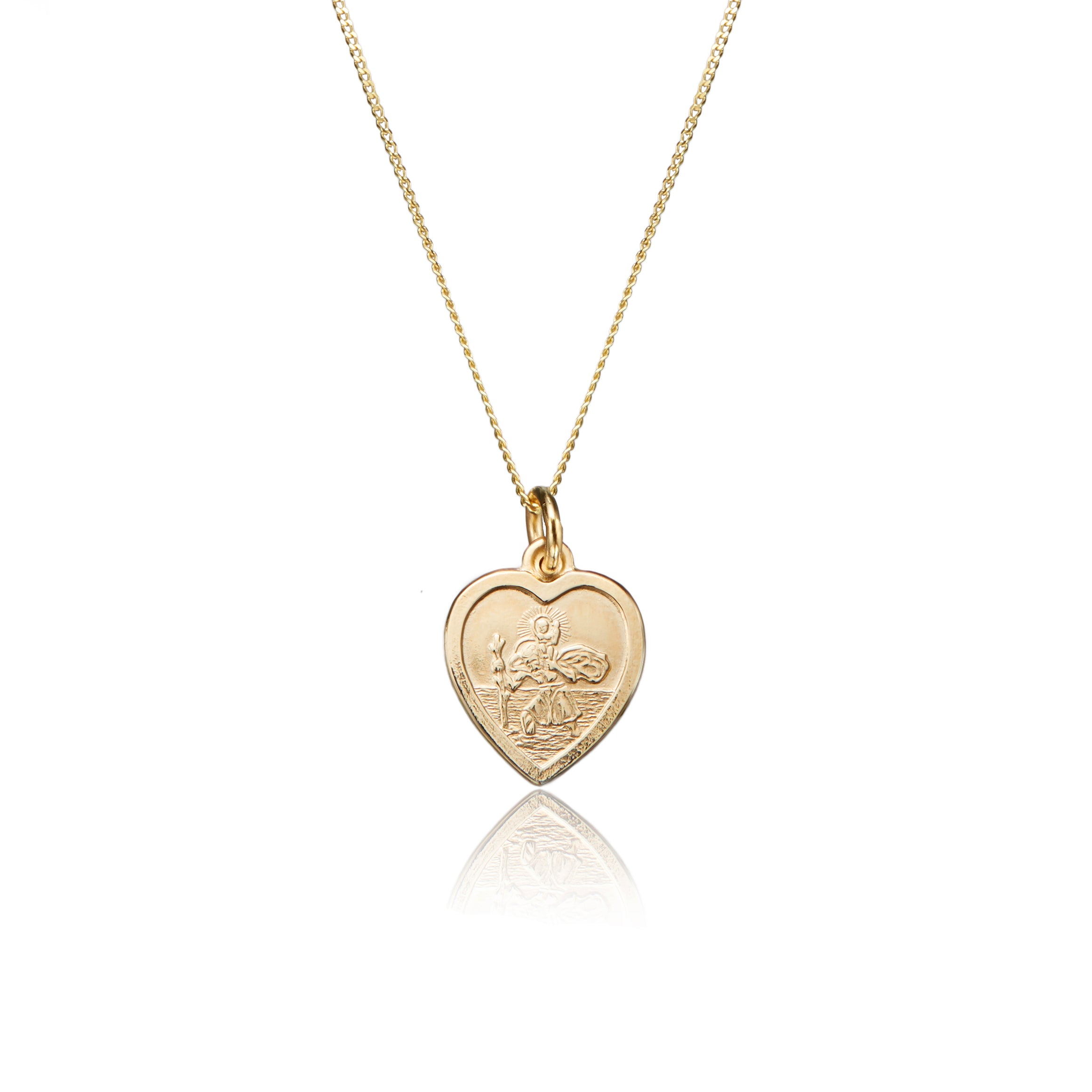Solid Gold Small Heart St Christopher Necklace