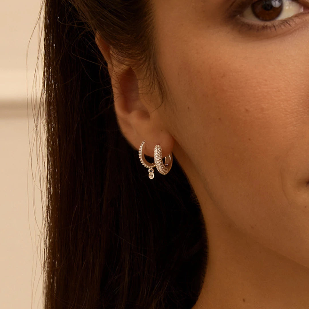 Silver Diamond Style Chunky Cluster Hoop Earrings