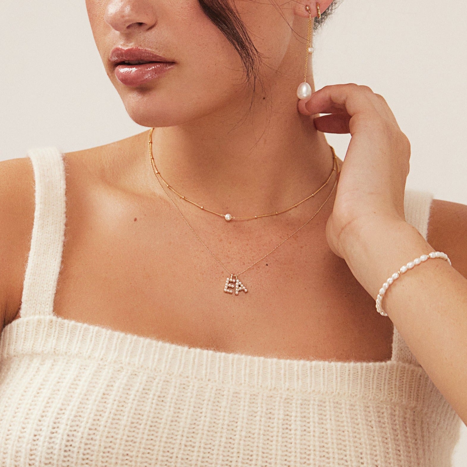 Solid White Gold Pearl Individual Initial Charm