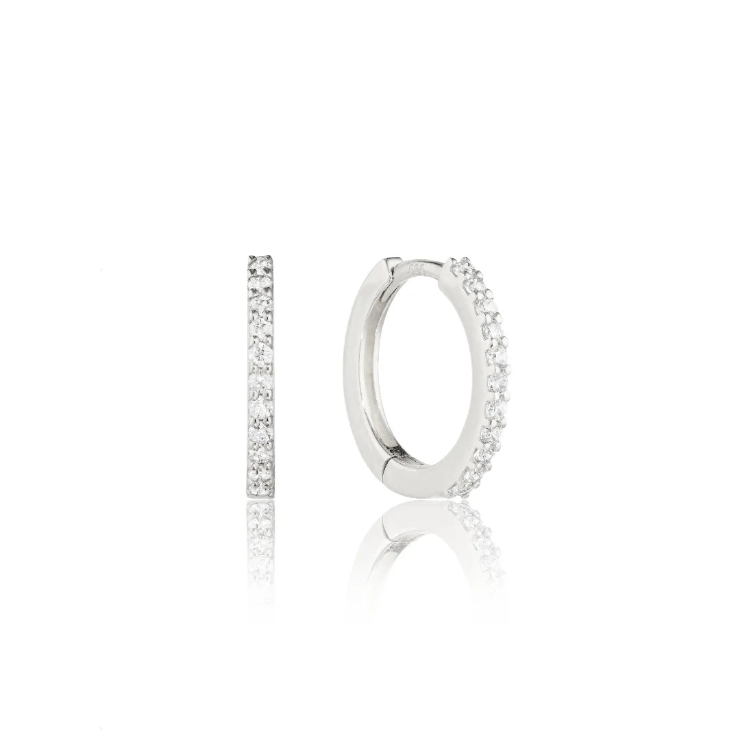 Silver Diamond Style Slim Huggie Hoop Earrings