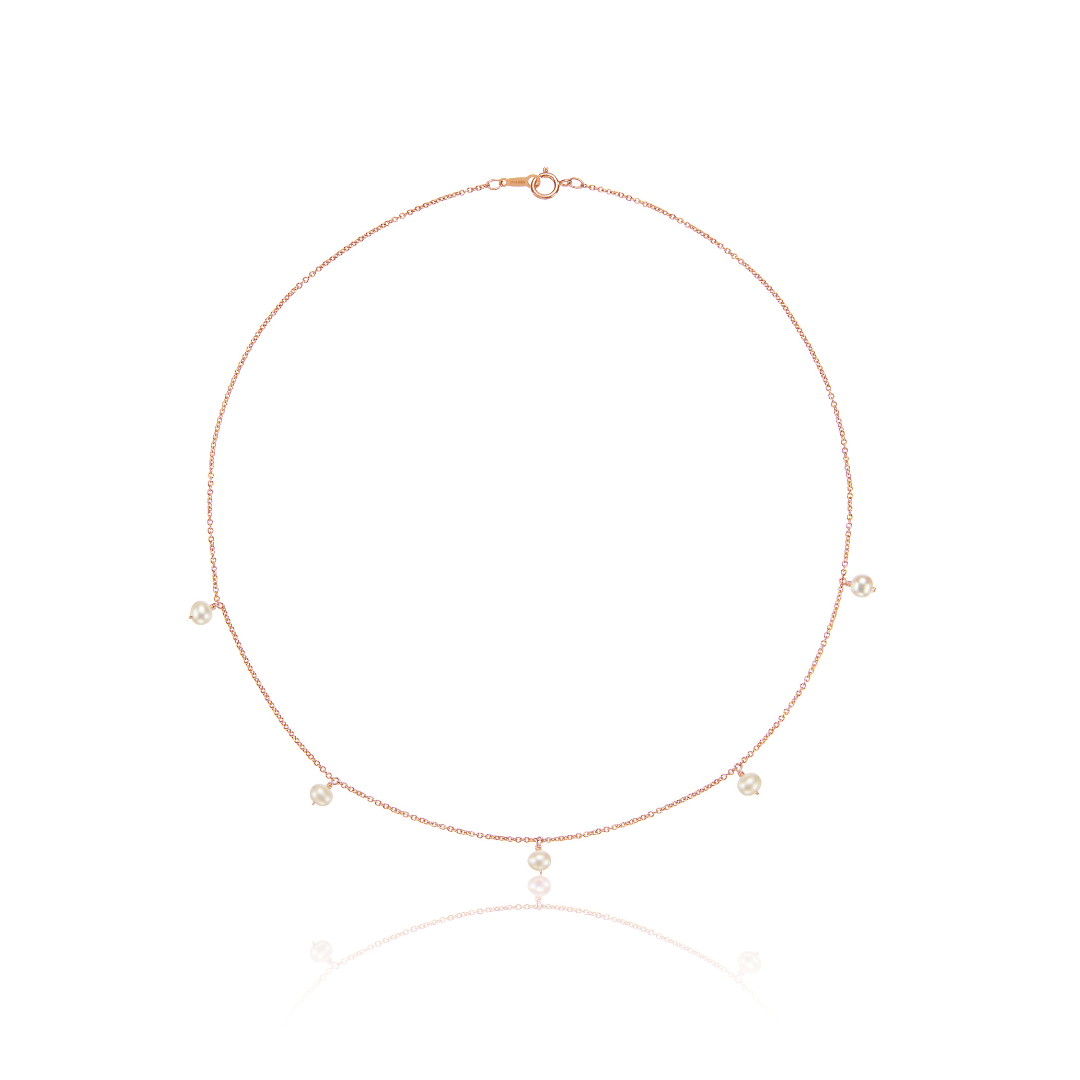 Rose Gold Five Pearl Drop Choker