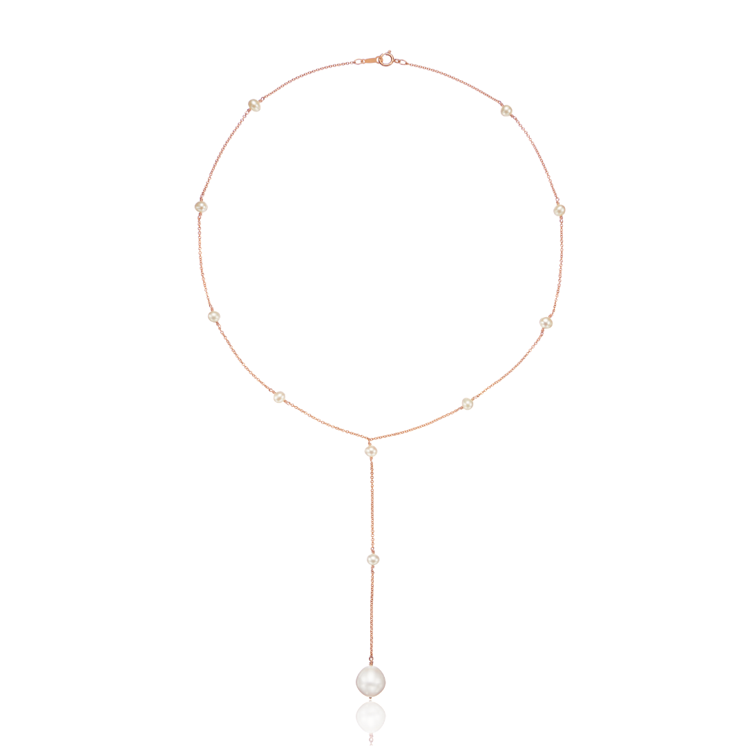 Rose Gold Multi Pearl Lariat Necklace