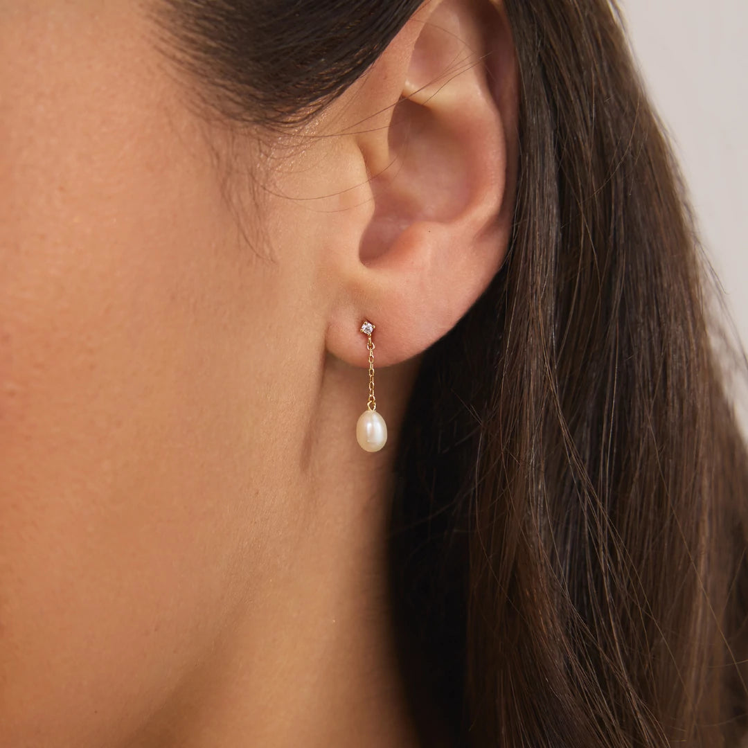 Gold Diamond Style Pearl Drop Stud Earrings