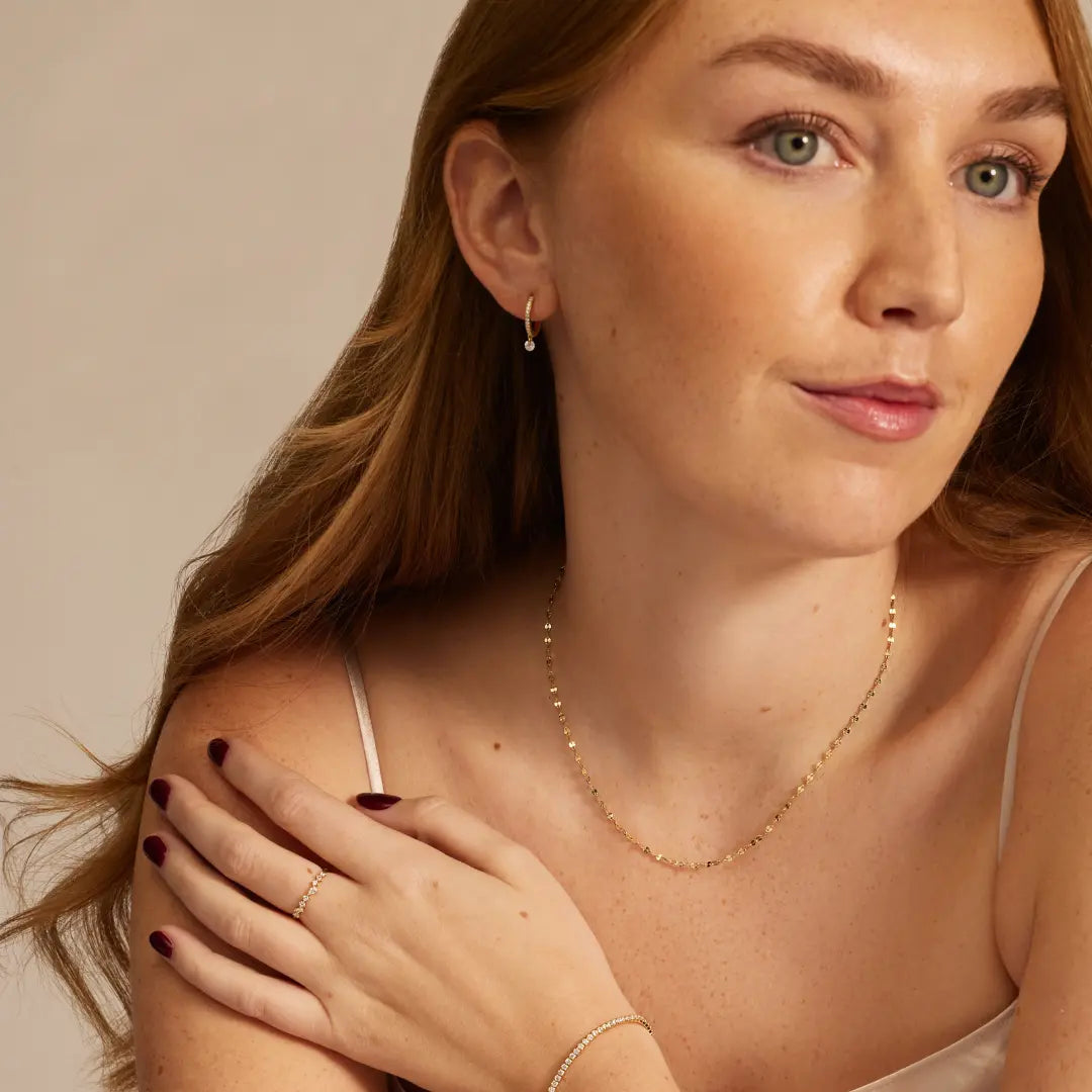 Gold Diamond Style Drop Hoop Earrings