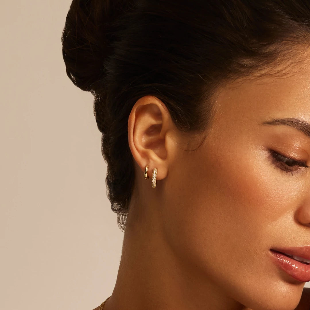 Gold Diamond Style Chunky Cluster Hoop Earrings