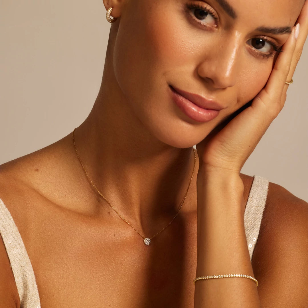 Gold Diamond Style Cluster Circle Necklace