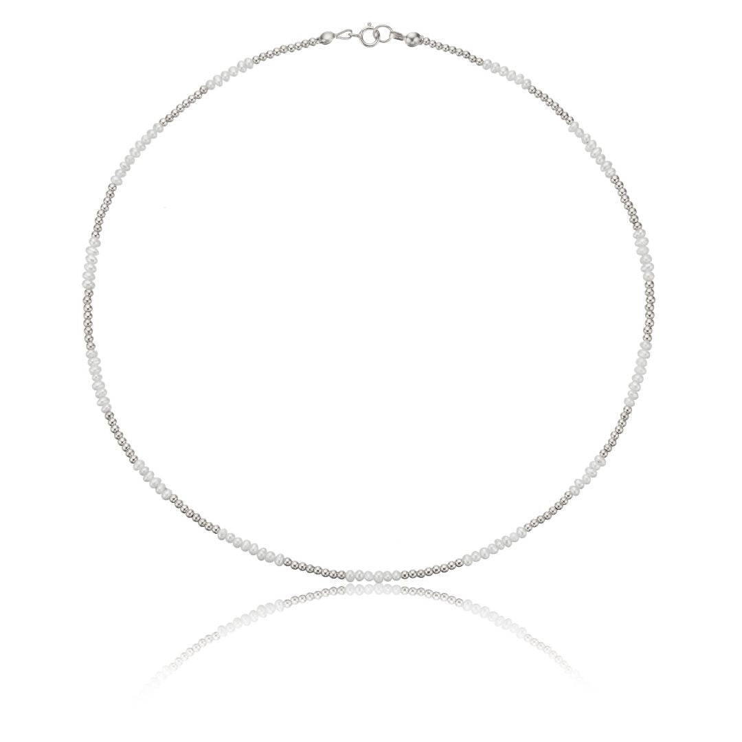Silver Beaded Mini Pearl Choker