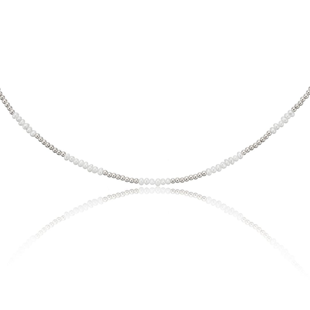 Silver Beaded Mini Pearl Choker