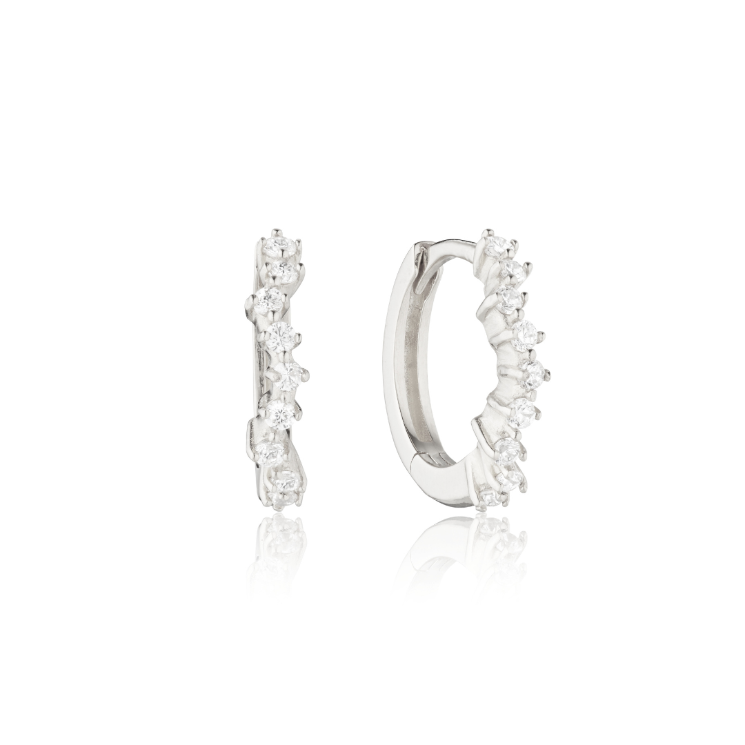 Silver Curved Diamond Style Huggie Hoop Earrings